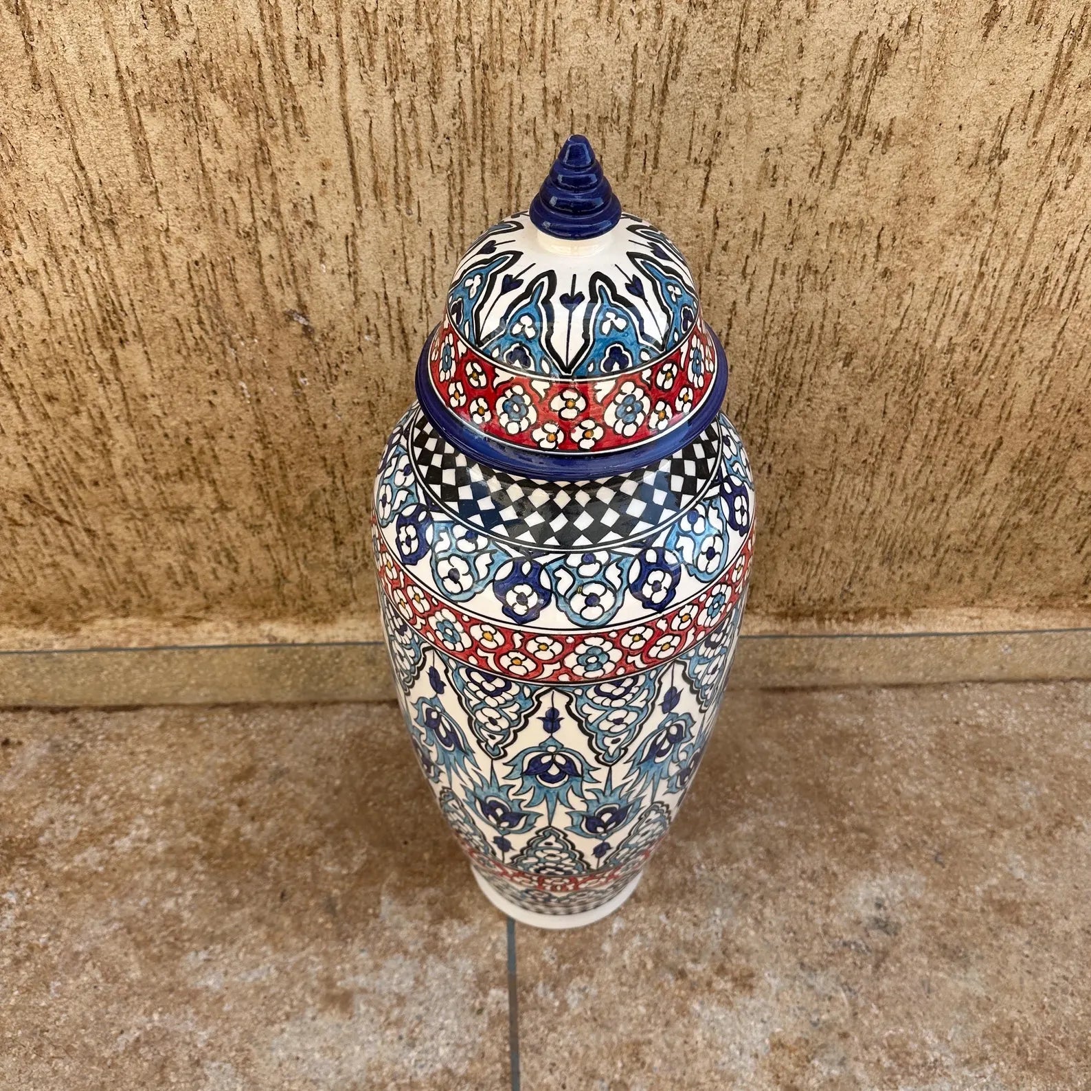 Hand-Painted Moroccan Ginger Jar, Blue White Ceramic Vase