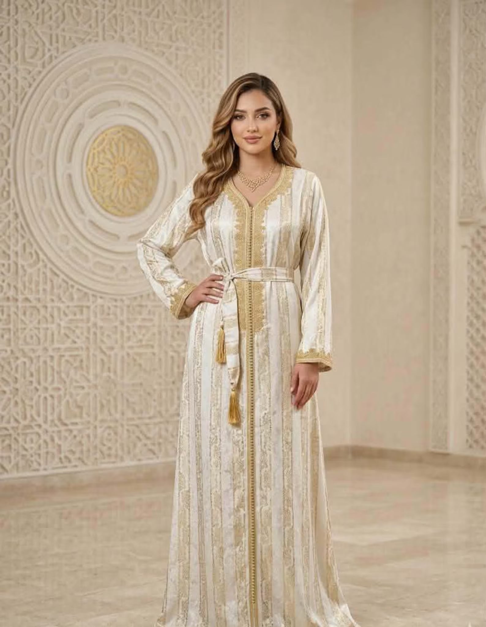 Moroccan Caftan Dress Jawhara for Women – Luxury Kaftan with Belt – Elegant Wedding Guest Outfit – Traditional Embroidered Caftan